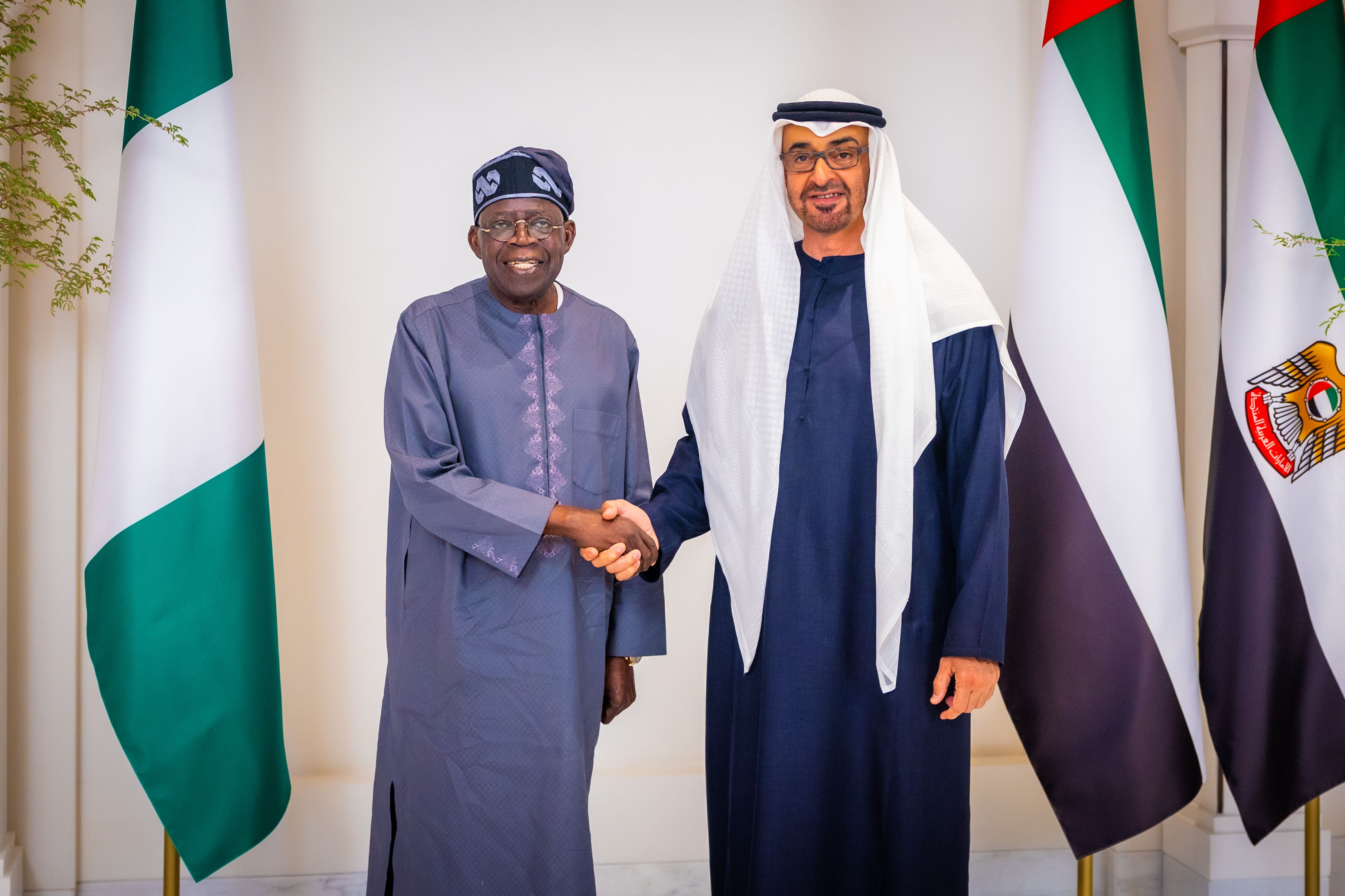 Nigerian President Bola Ahmed Tinubu meets UAE President Sheikh Mohammed bin Zayed in 2023. 