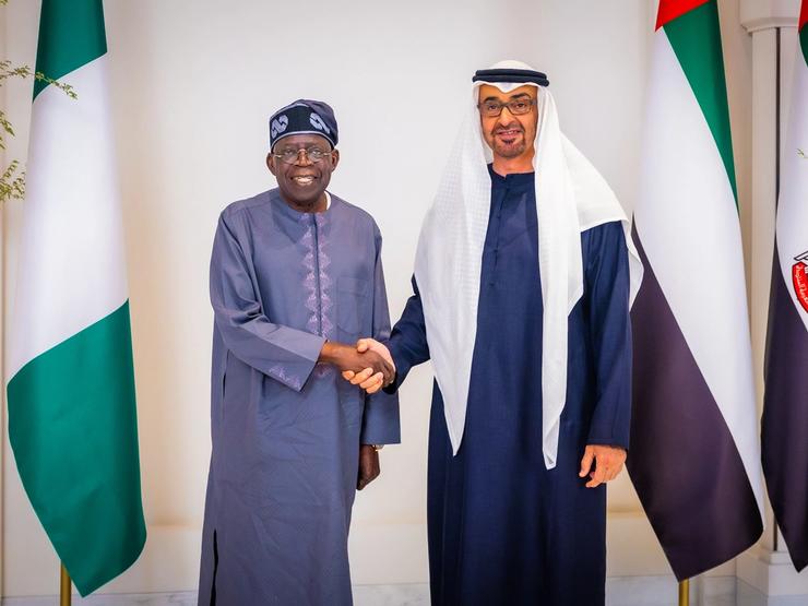 Nigerian President Bola Ahmed Tinubu meets UAE President Sheikh Mohammed bin Zayed in 2023.