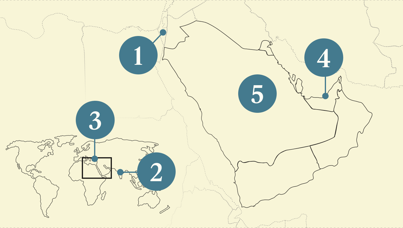 A numbered map of the world.