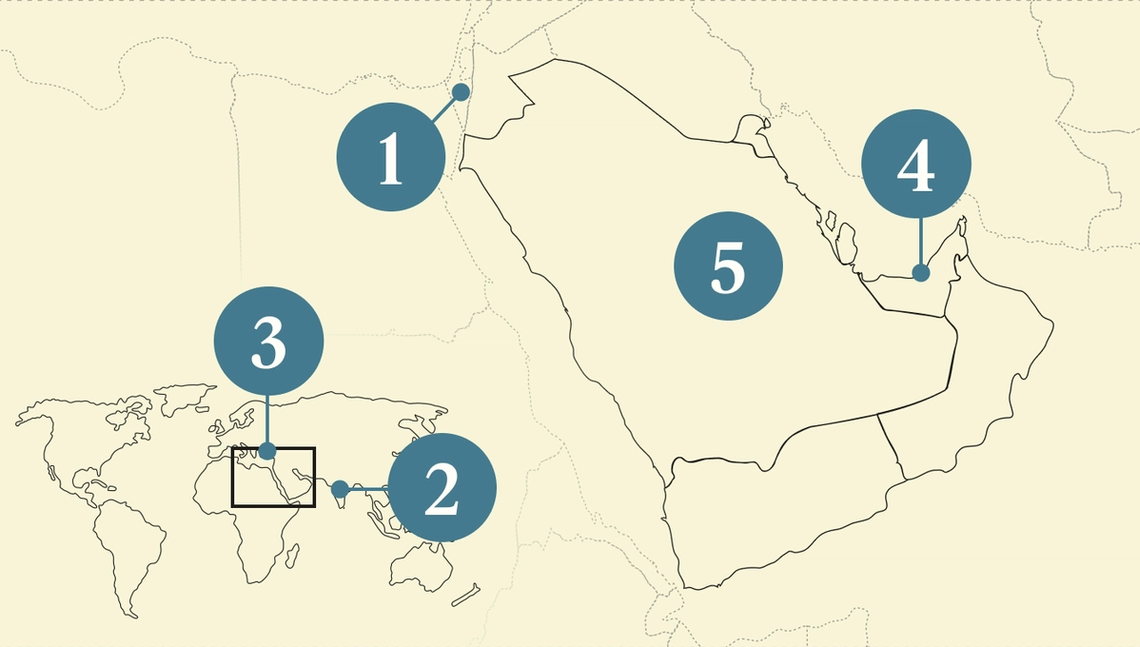 A numbered map of the world.