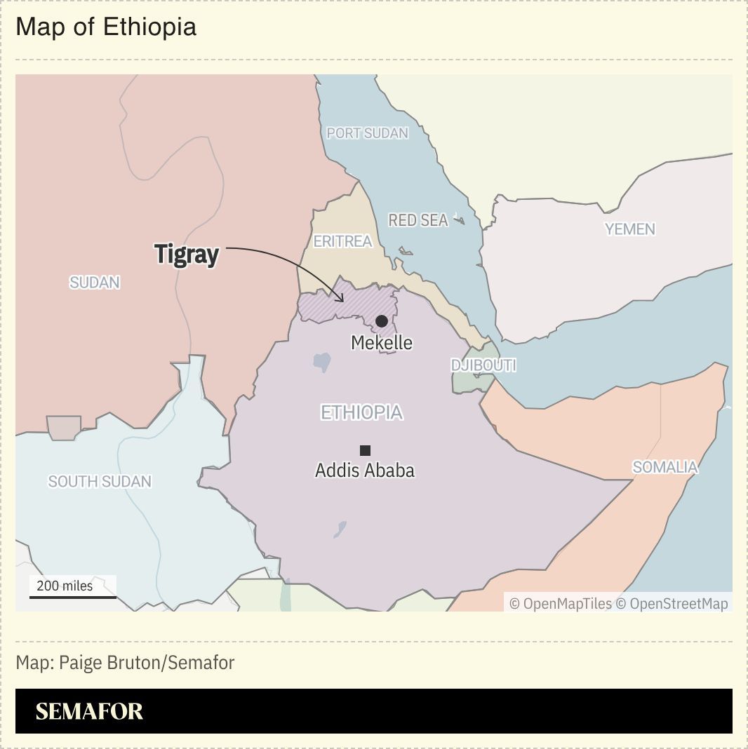 A map of Ethiopia.