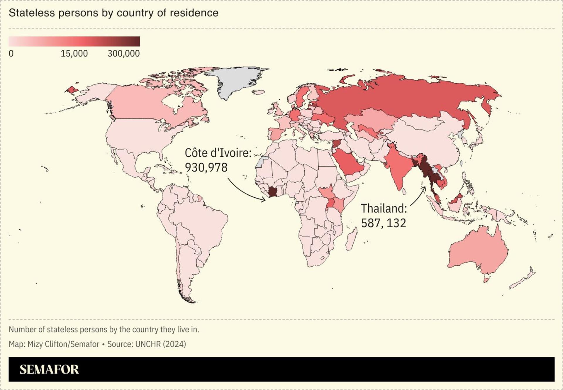 A chart showing the number of stateless persons by origin country.