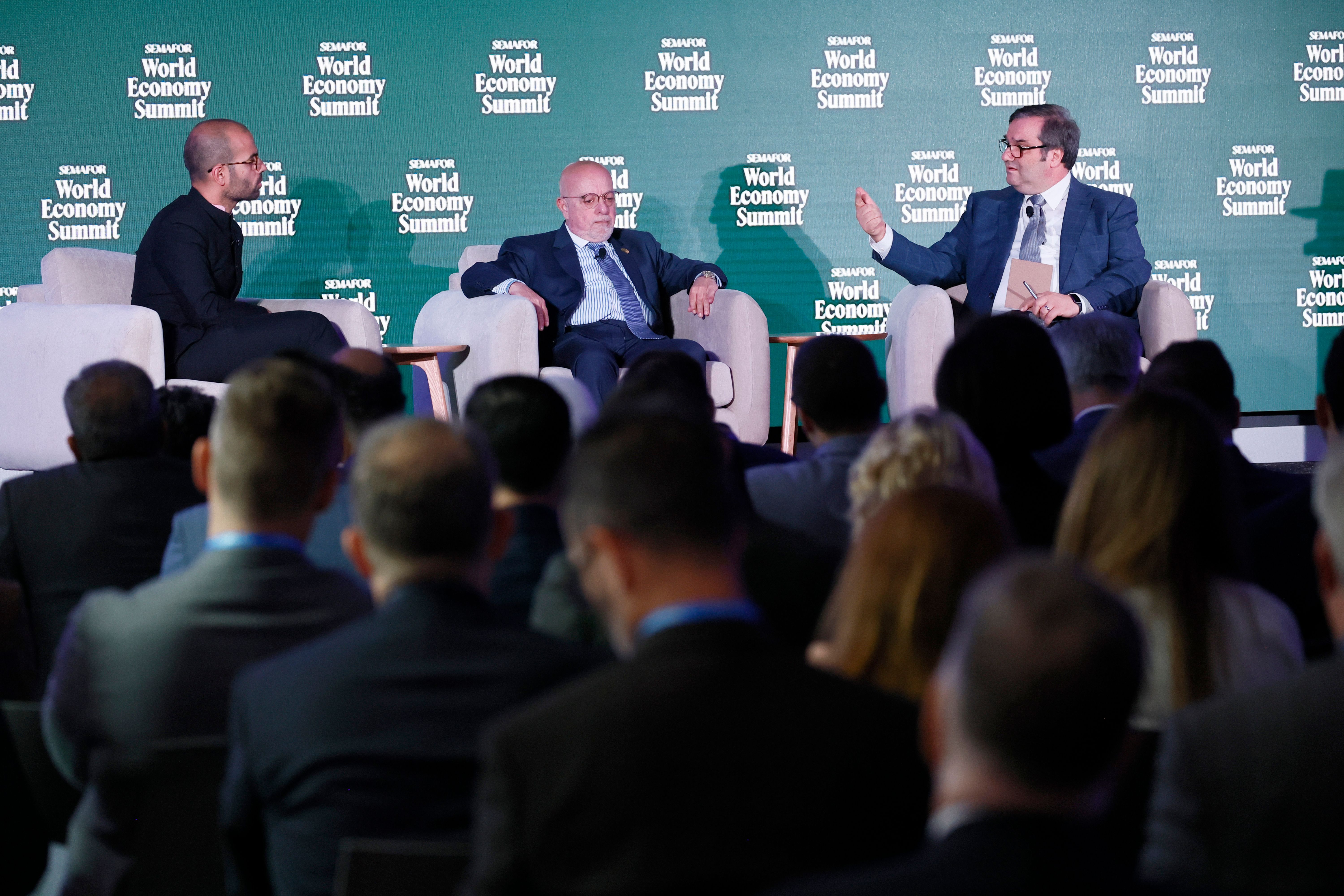 Prashant Rao, Senior Editor, Semafor, Mohammad Nidal al-Shaar, Minister of Economy and Industry, Syria and Dr. Abdel Kader Husrieh, Governor, Central Bank of Syria