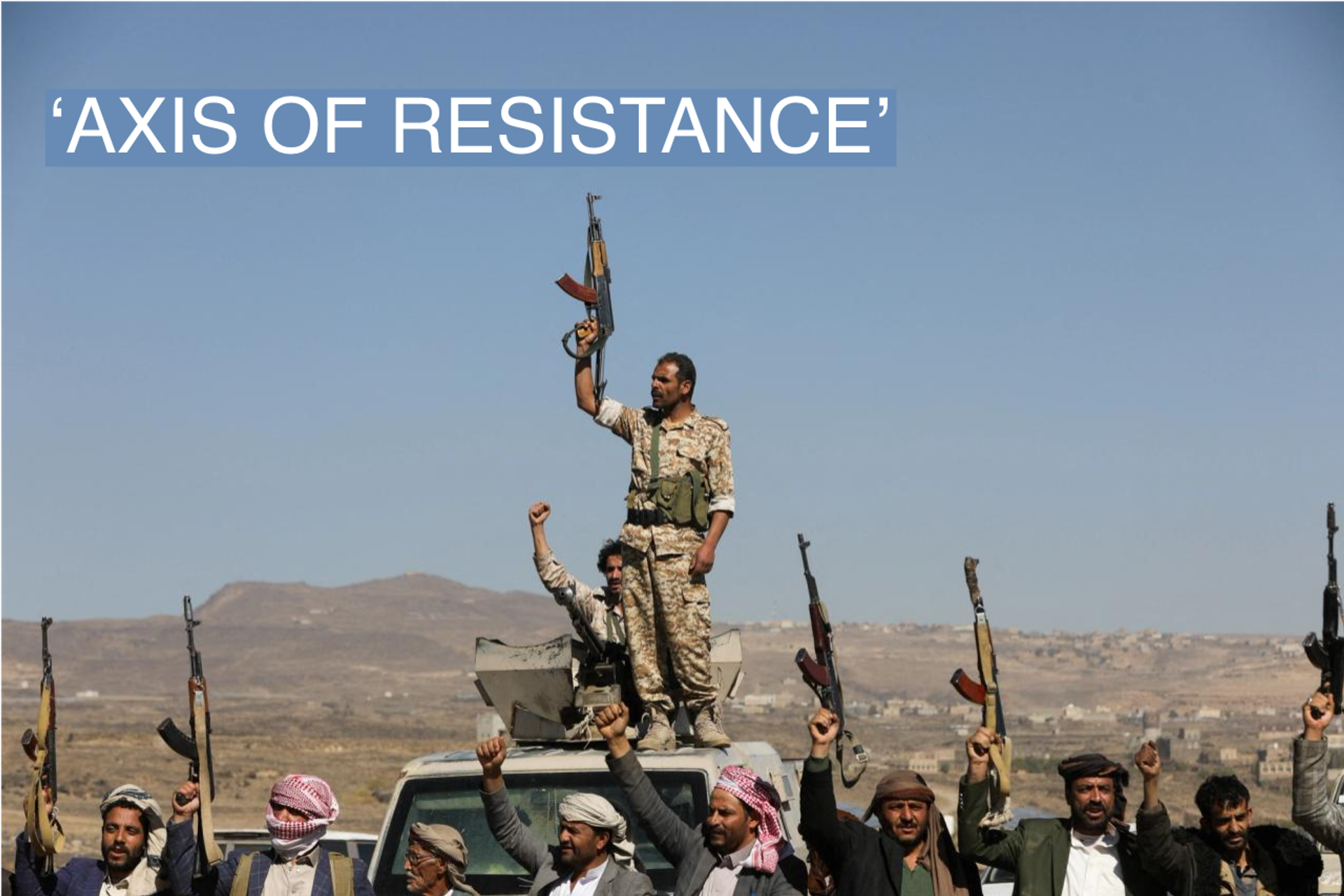 Houthi fighters and tribal supporters hold up their firearms during a protest against recent U.S.-led strikes on Houthi targets, near Sanaa, Yemen January 14, 2024. REUTERS/Khaled Abdullah