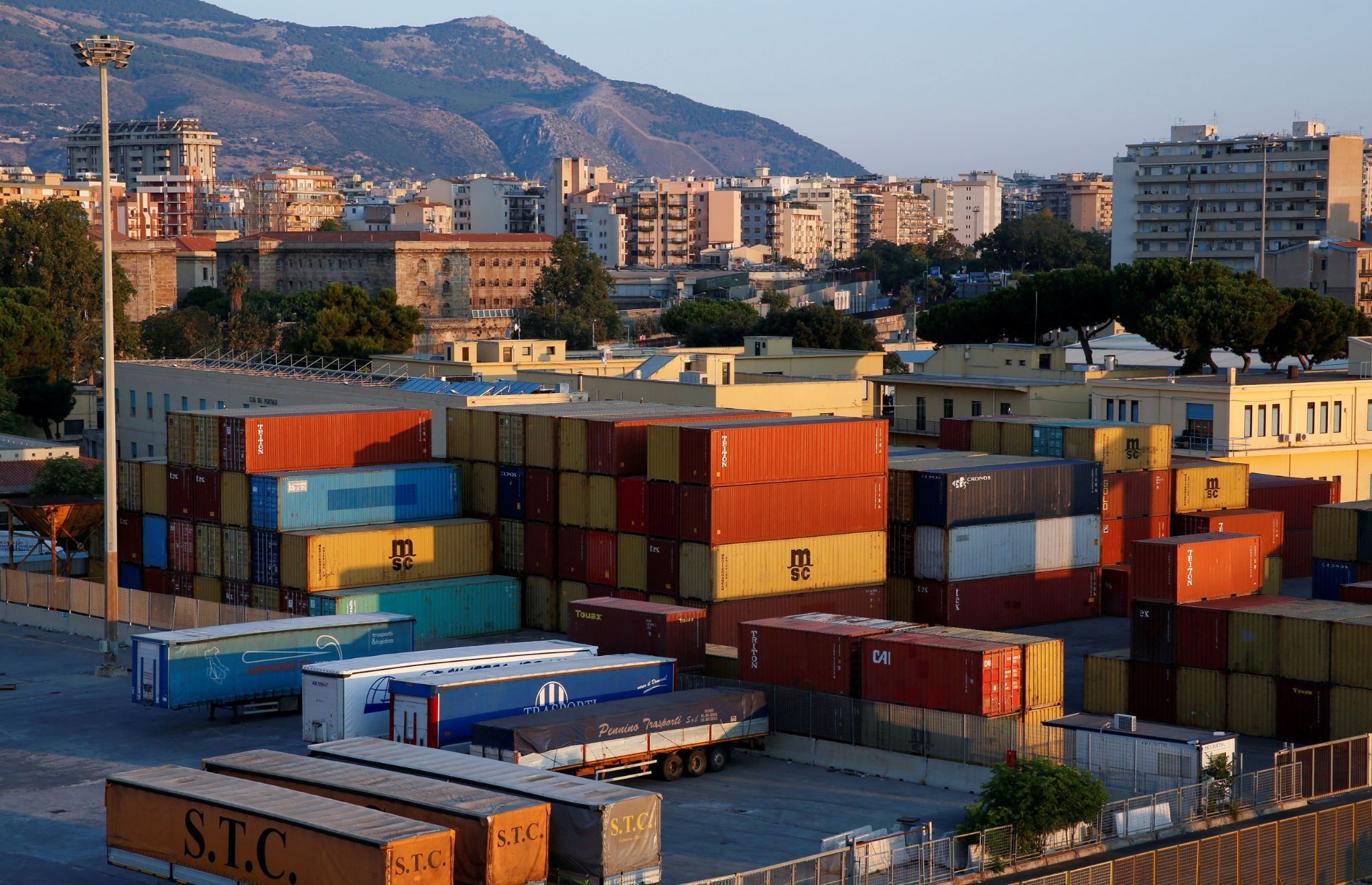 Shipping containers in the port of Palermo, Italy. 