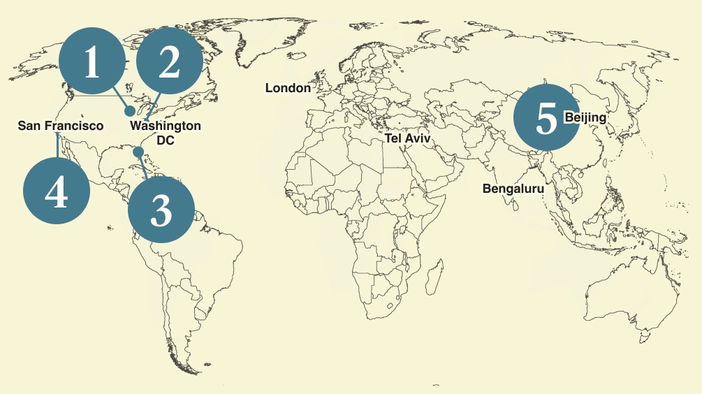 A numbered map of the world.