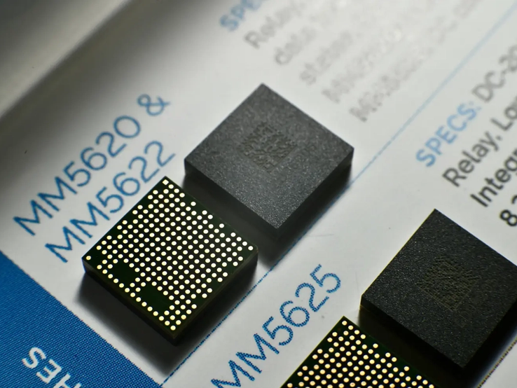 A switching chip, manufactured by Menlo Micro, an Irvine, California-based company, and used by Nvidia to test and validate its AI chips, November 18, 2025.