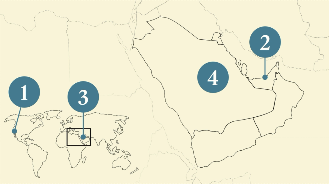 A numbered map of the Gulf.