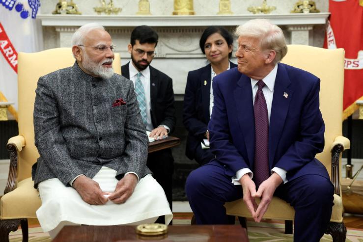 U.S. President Donald Trump meets with Indian Prime Minister Narendra Modi.