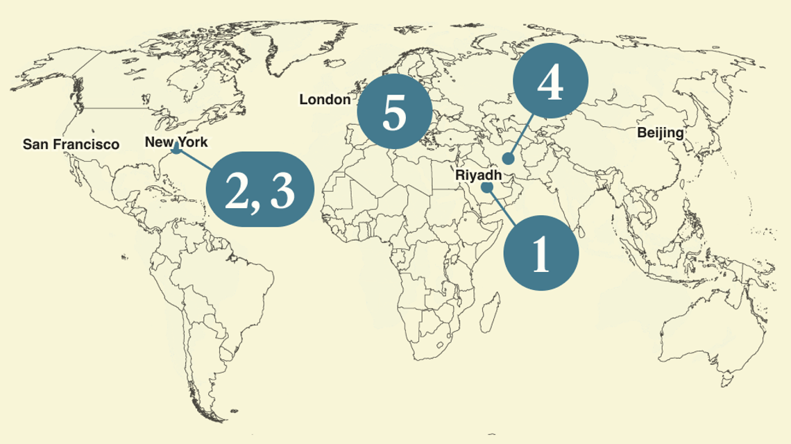 A numbered map of the world.