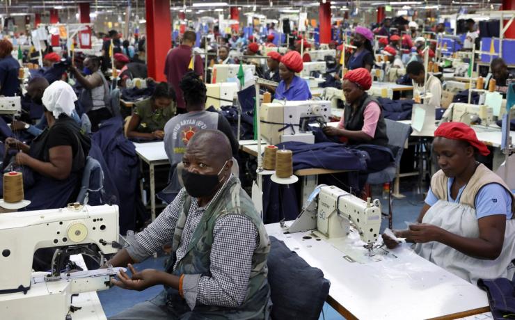 Kenyan workers prepare clothes for export at a factory operating under the AGOA agreement in Nairobi on April 9, 2025.
