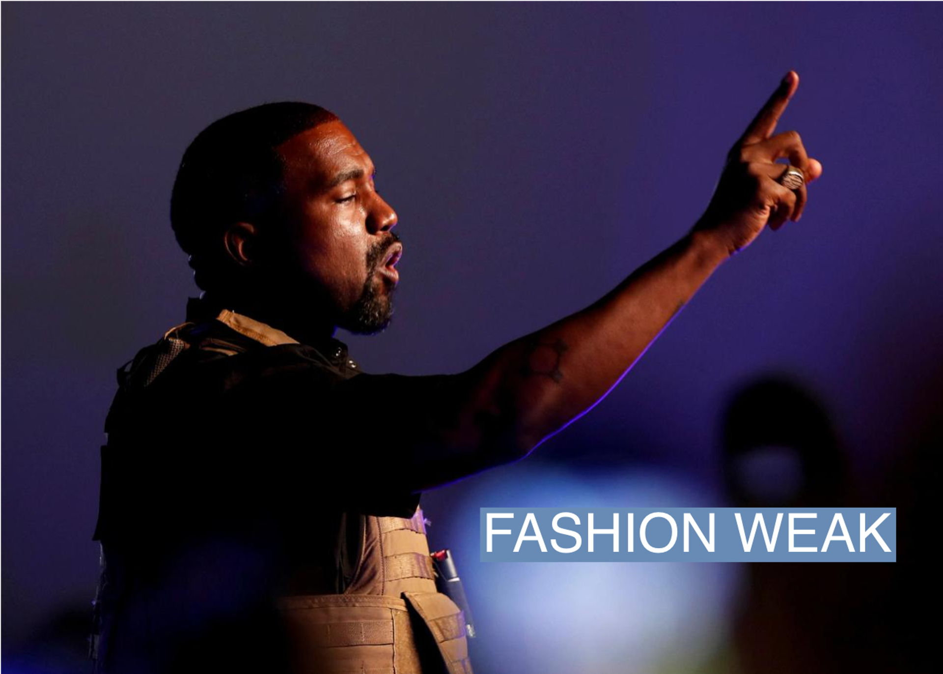 Rapper Kanye West makes a point as he holds his first rally in support of his presidential bid in North Charleston, South Carolina