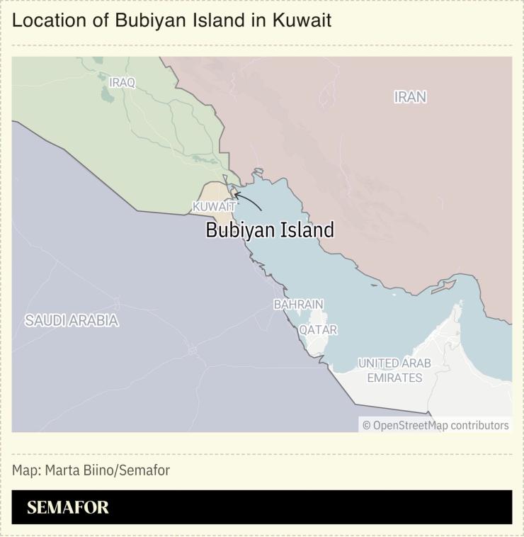 A map showing the location of Bubiyan Island in Kuwait.
