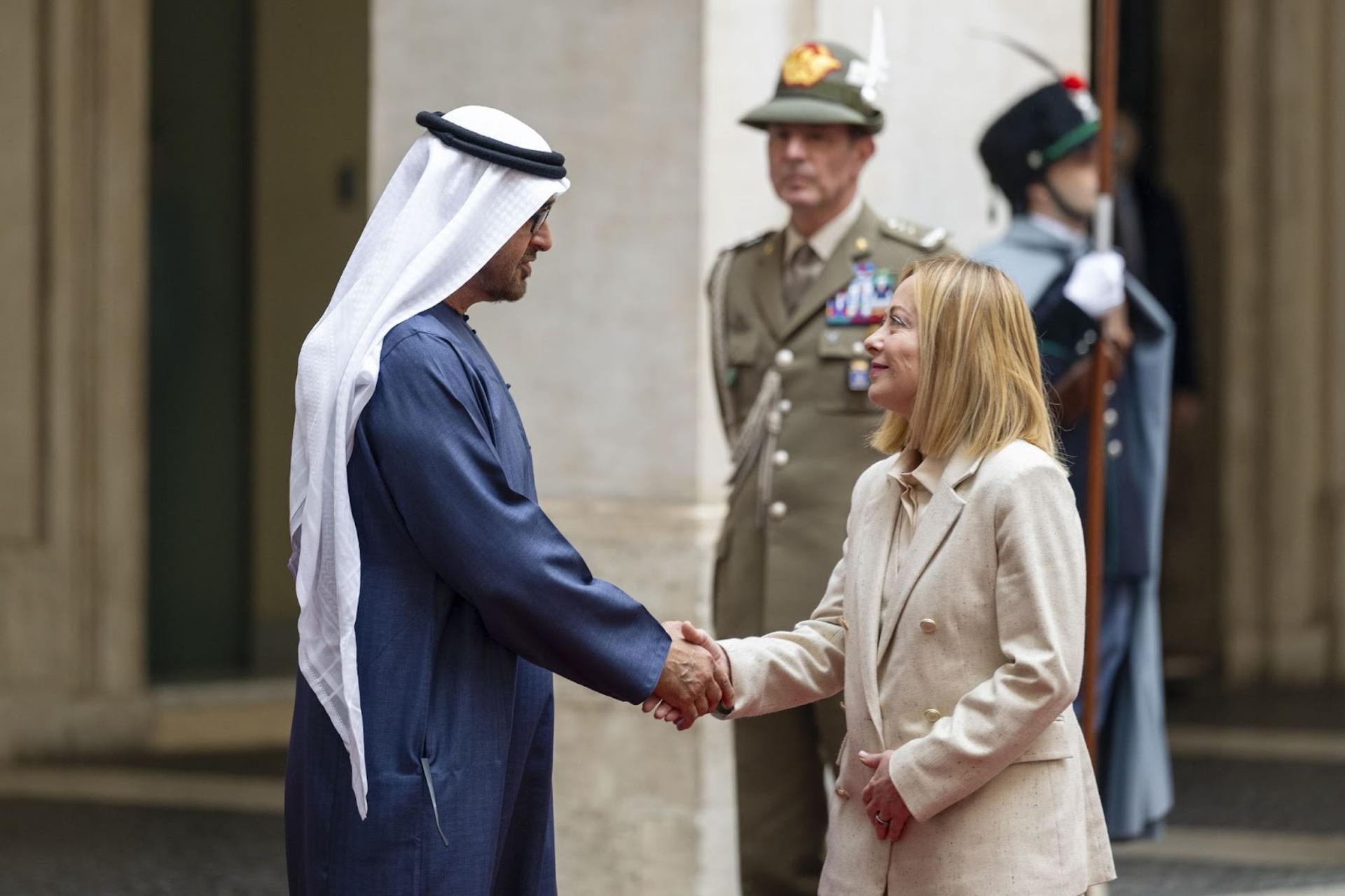 UAE President Sheikh Mohamed bin Zayed Al Nahyan and Italy’s Prime Minister Giorgia Meloni. 