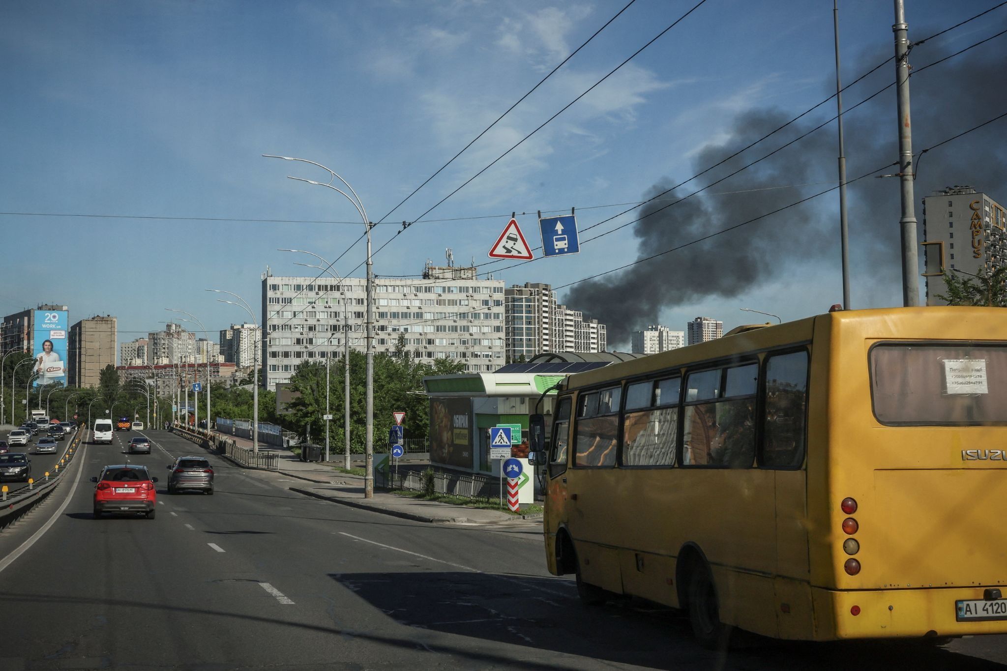 The aftermath of a Russian drone strike in Kyiv. 