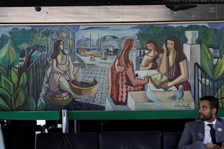 Art work by Brazilian painter Di Cavalcanti is damaged, after the supporters of Brazil’s former President Jair Bolsonaro participated in an anti-democratic riot at Planalto Palace.
