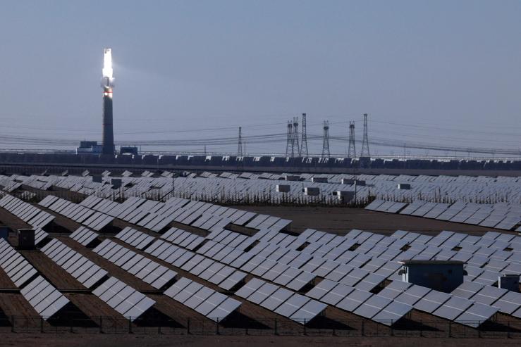 A general view of solar panels at the Dunhuang Photovoltaic Industrial Park