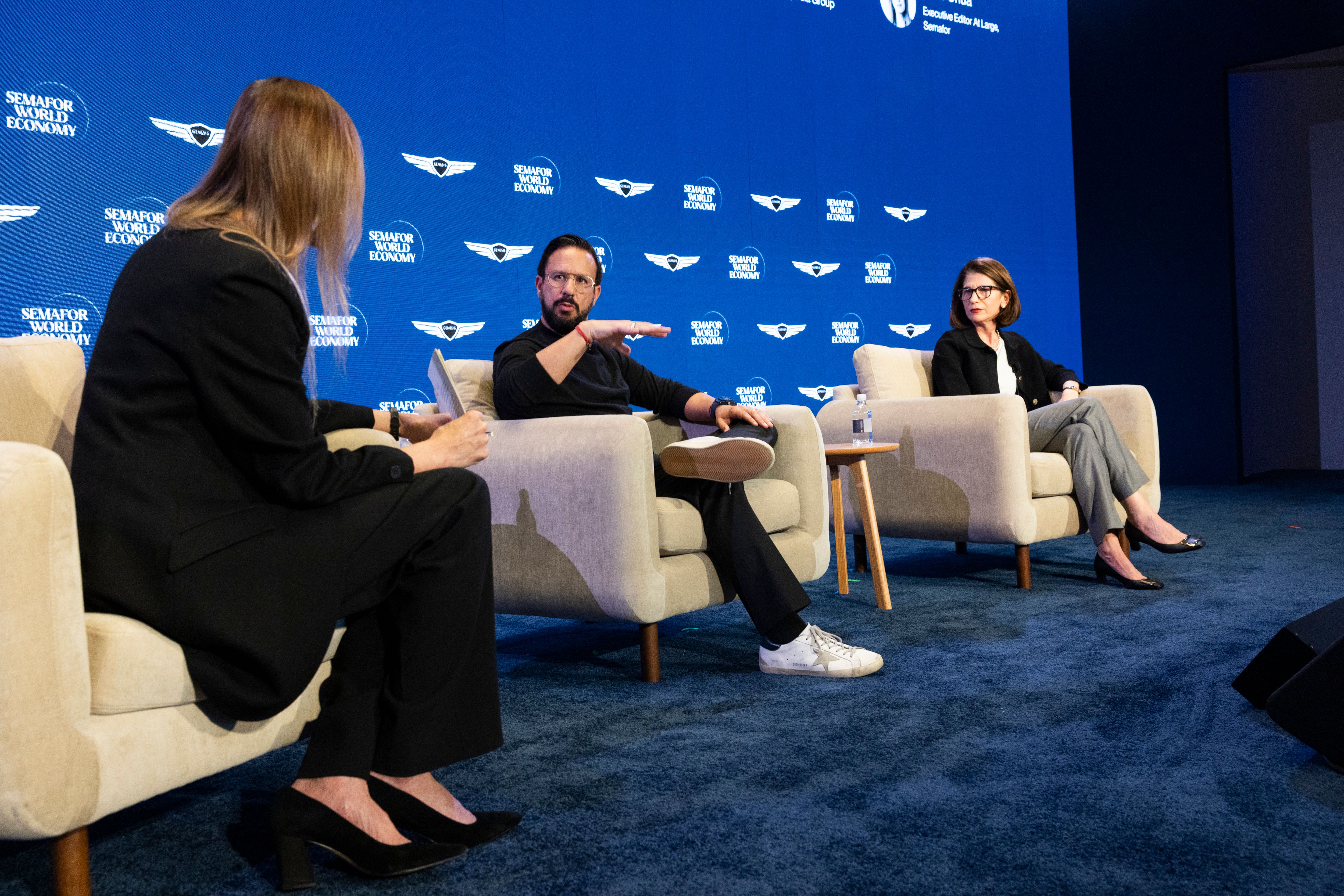 Navan CEO Ariel Cohen and Expedia CEO Ariel Gorin speaking at Semafor World Economy 2026.