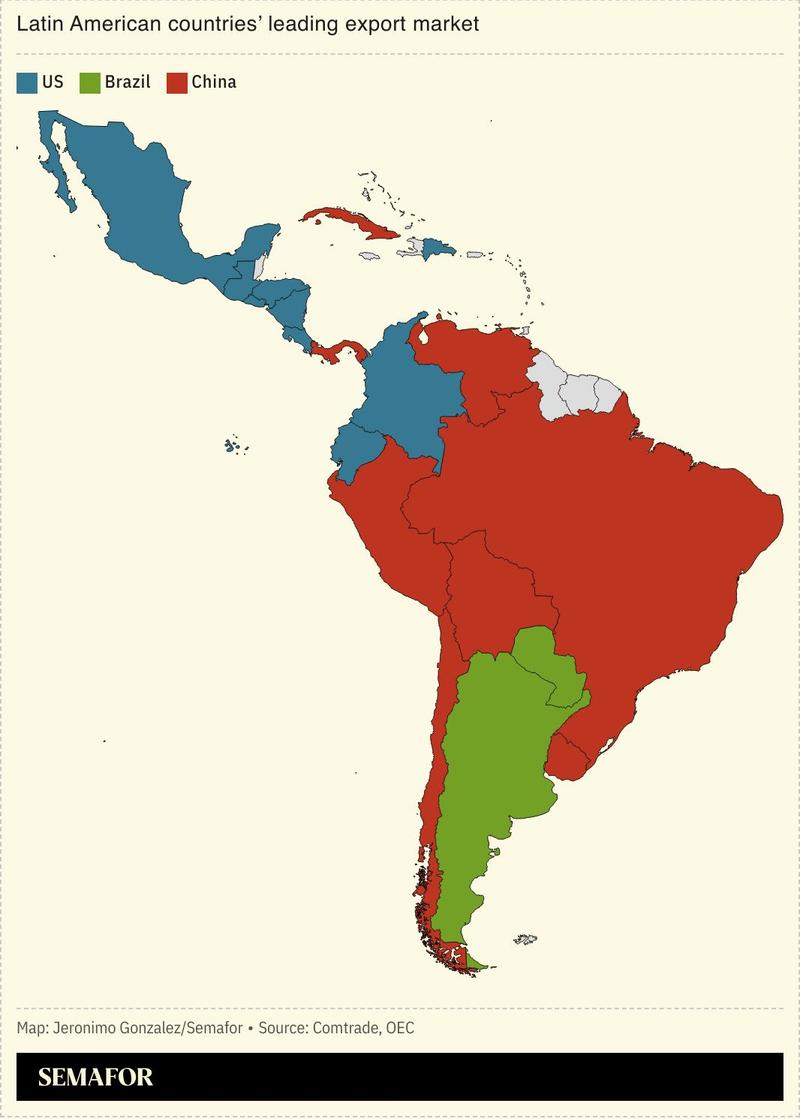 A map showing Latin American countries’ biggest trading partners