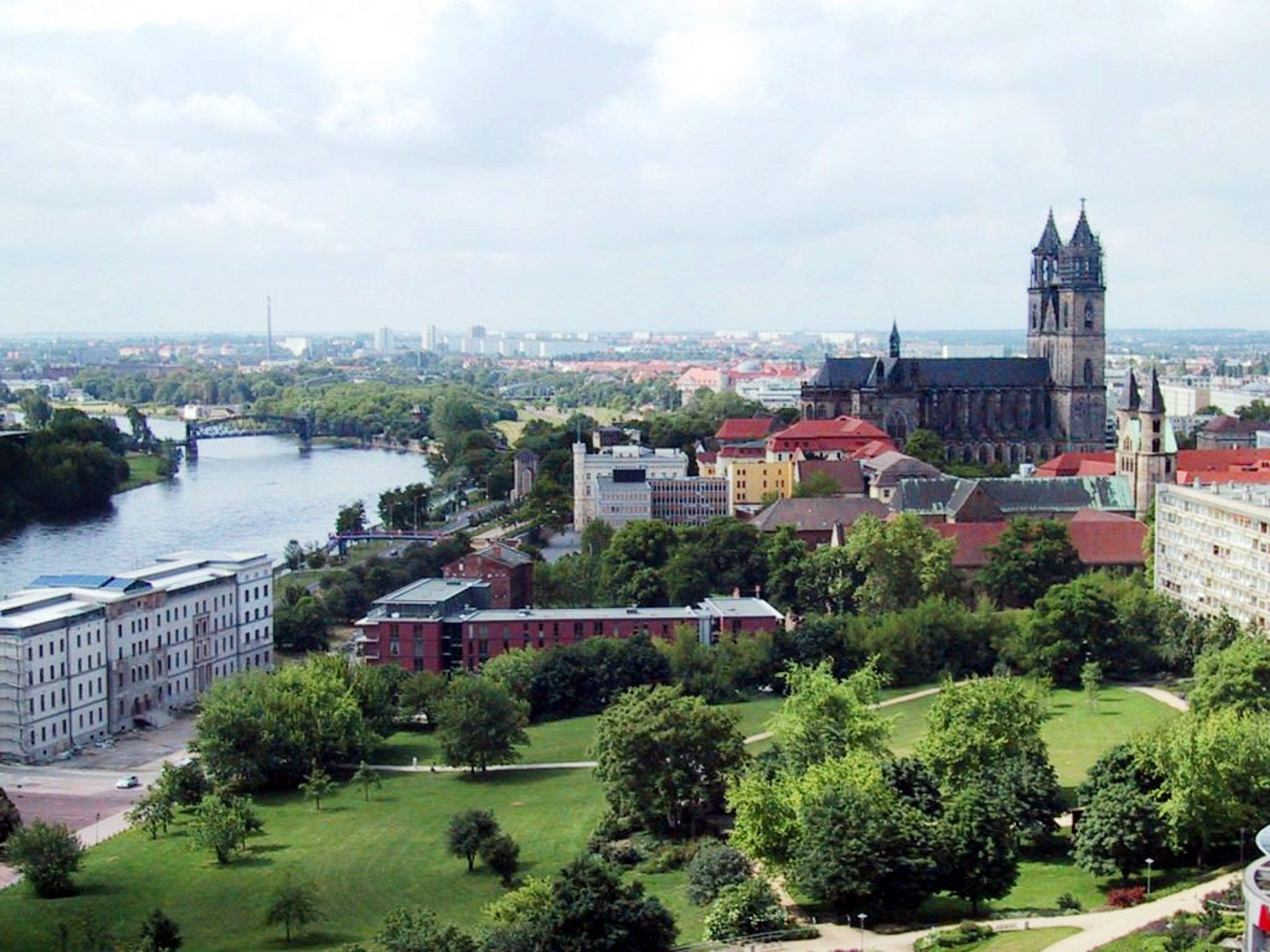 View of Magdeburg, Germany showing the Cathedral of Magdeburg.