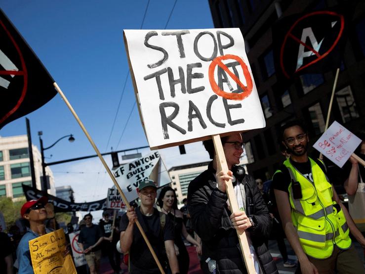 Anti-AI demonstrators