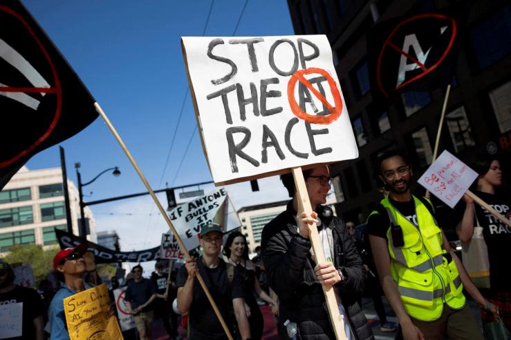 Anti-AI demonstrators