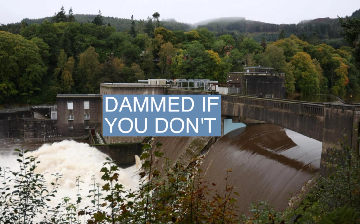 Water cascades over the SSE Hydro Dam in a controlled release, in Pitlochry, Scotland, Britain October 8, 2023. REUTERS/Russell Cheyne