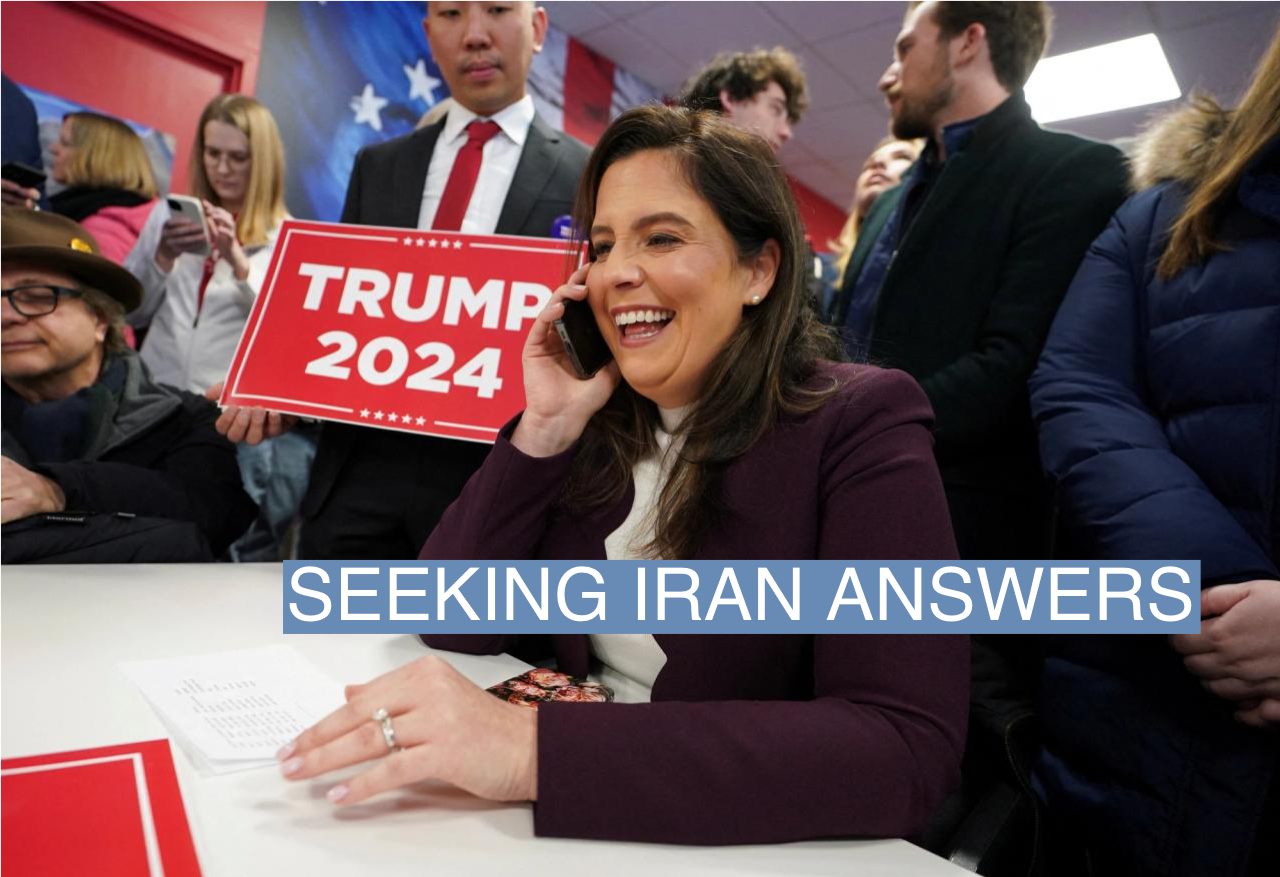 Rep. Elise Stefanik (R-NY) works the phone at Team Trump New Hampshire Headquarters