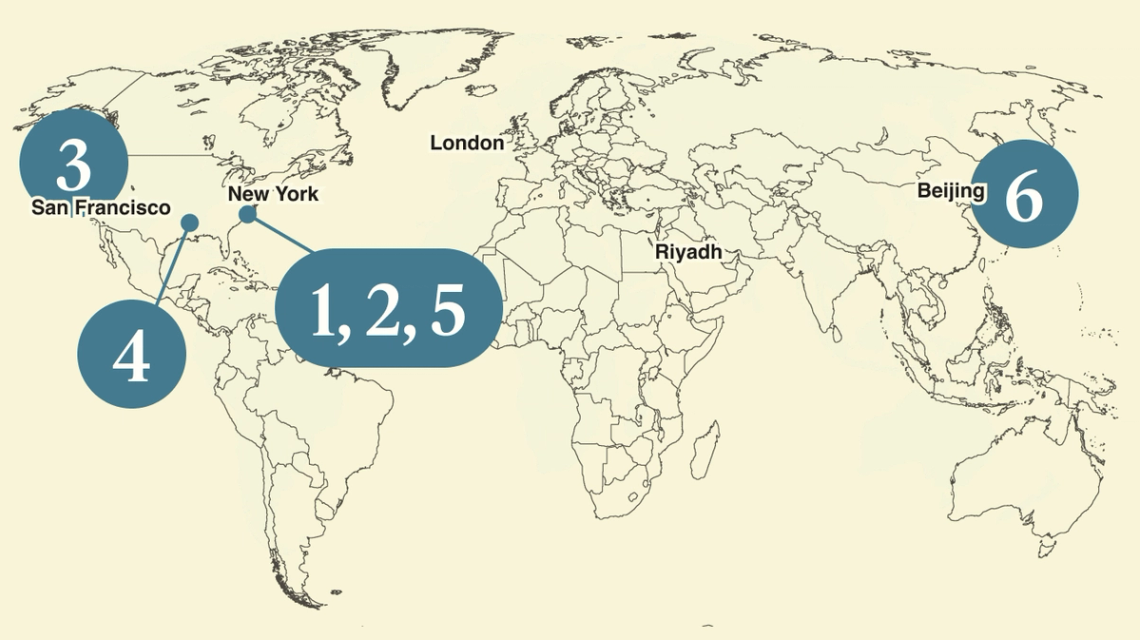 A numbered map of the world.