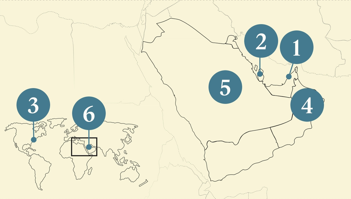 A numbered map of the world.