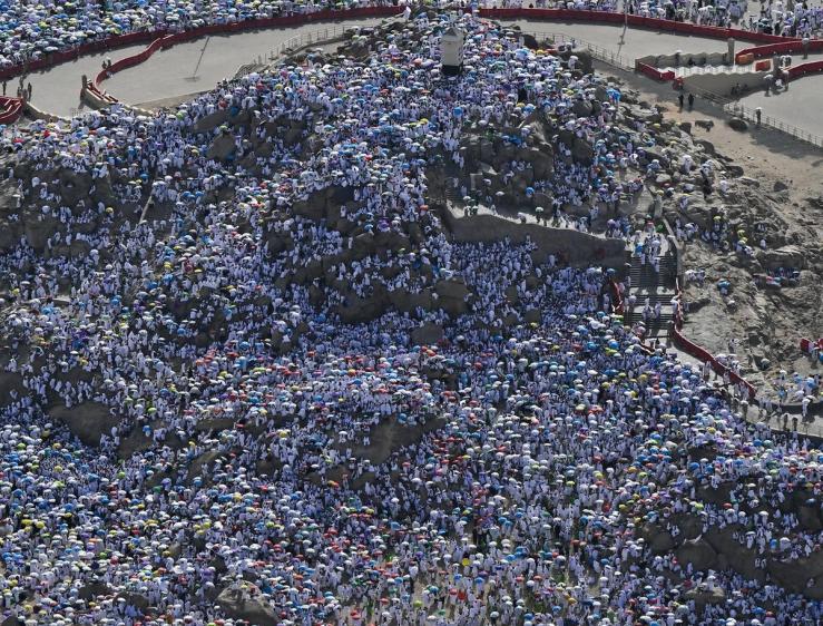 Muslims gather on Mount Arafat during Hajj.