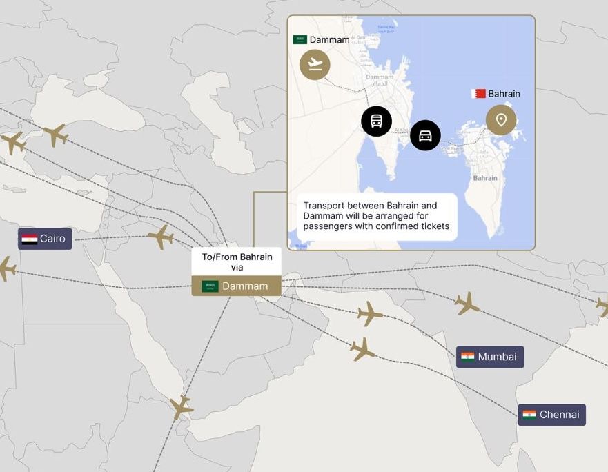 Gulf temporary air network via Dammam.