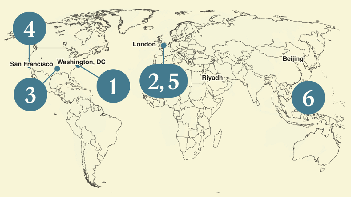 A numbered map of the world.