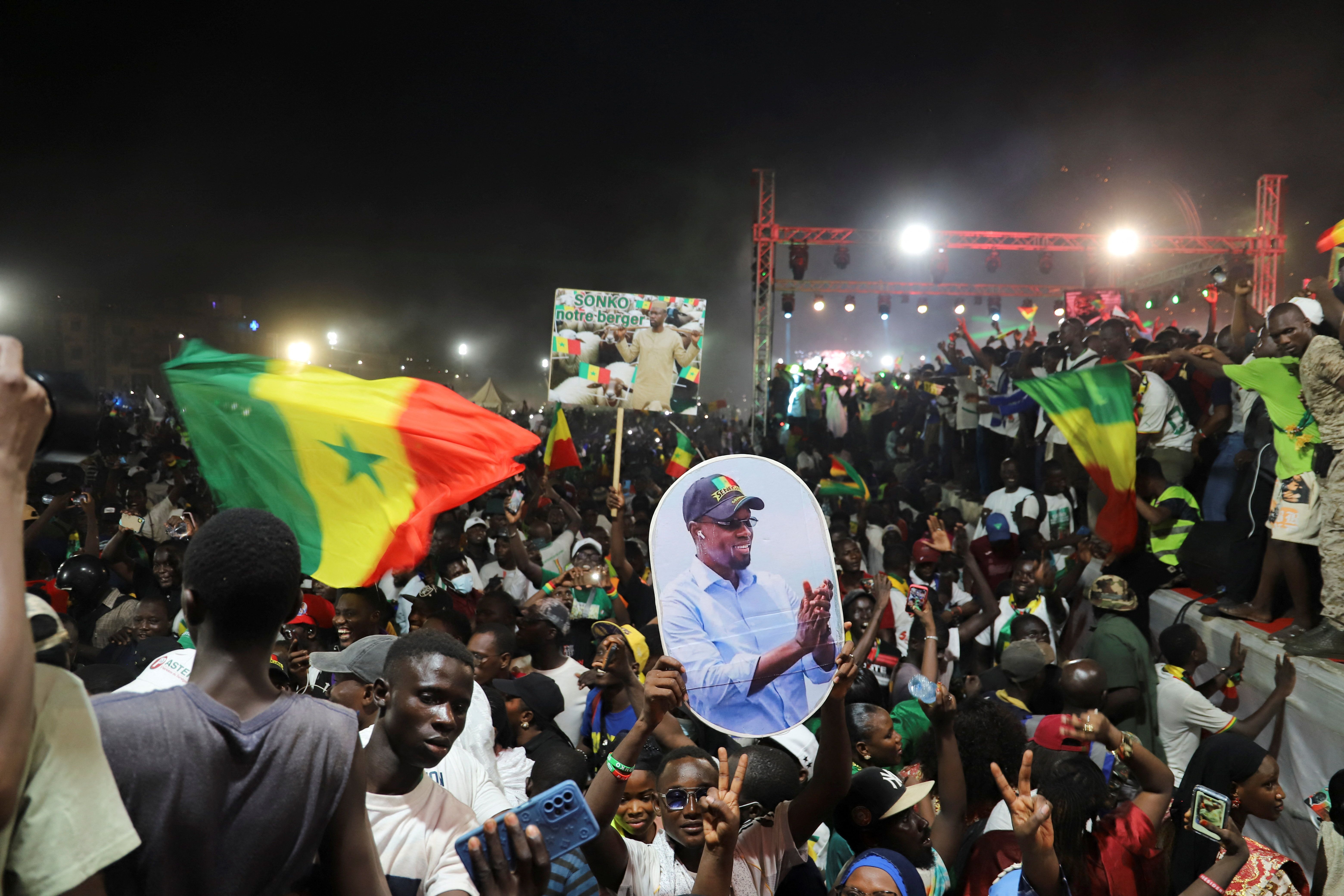 Senegal’s Prime Minister Ousmane Sonko holds a rally in capital Dakar.