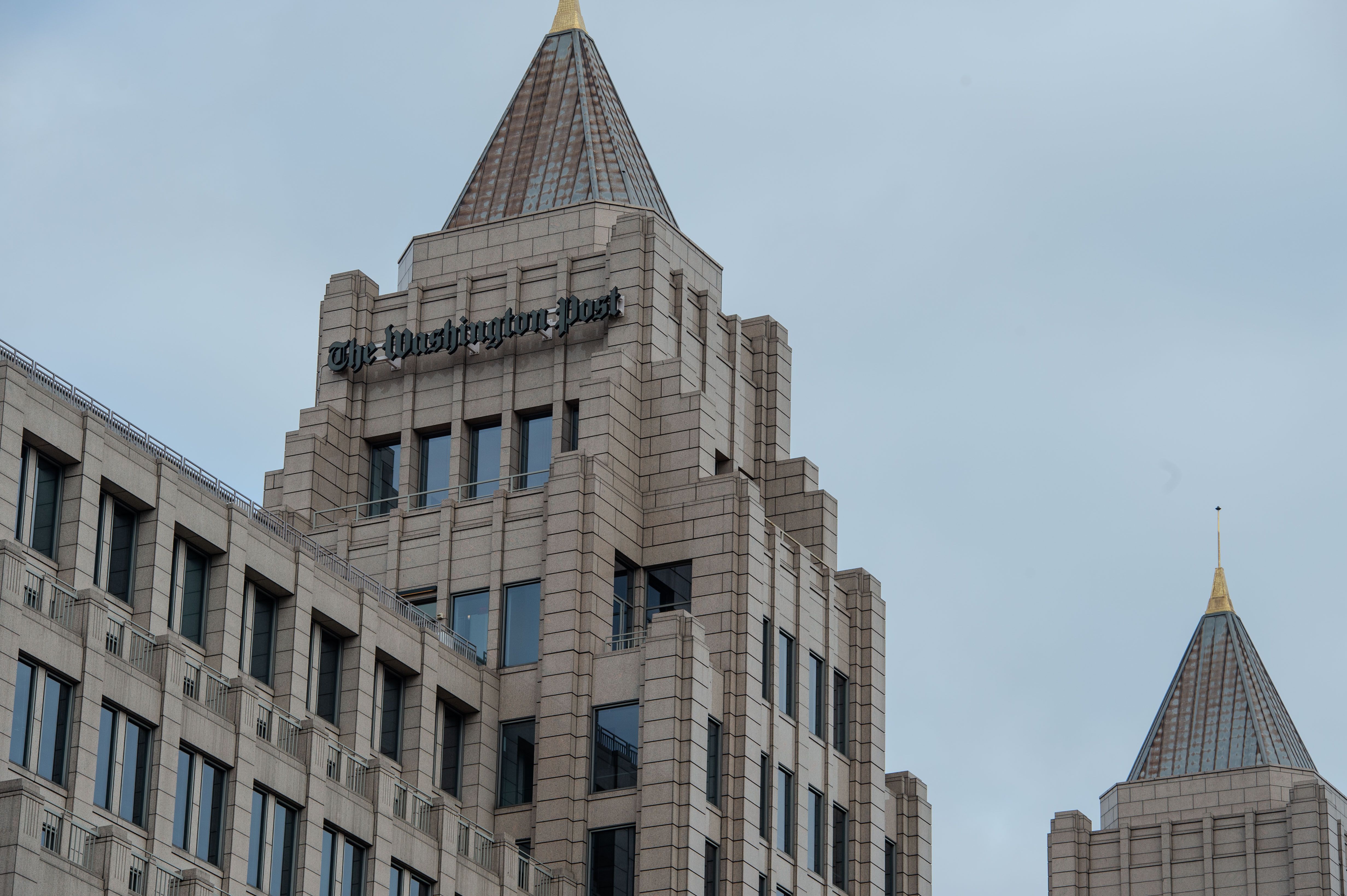 The Washington Post building facade.