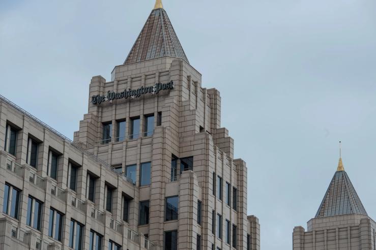 The Washington Post building facade.