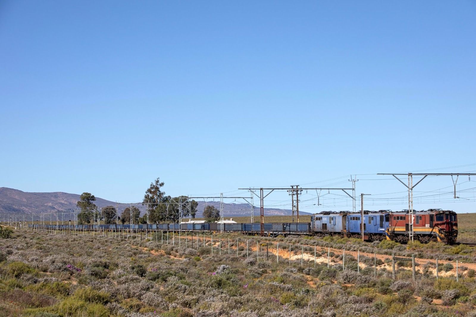 A Transnet freight train stands idle.