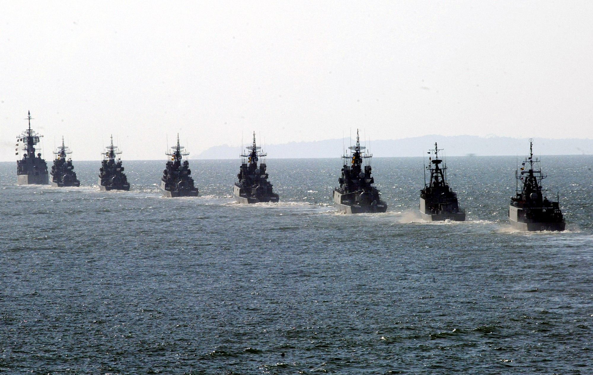 A series of naval vessels.