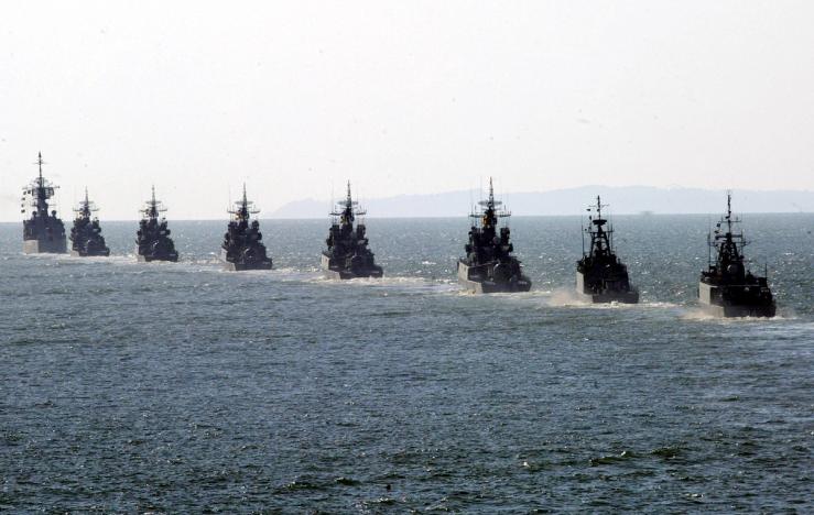 A series of naval vessels.