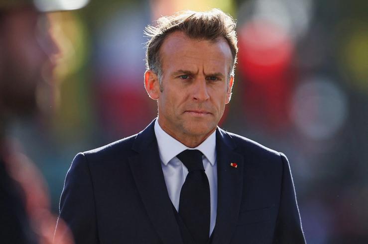 French President Emmanuel Macron during a welcome ceremony for German President Frank-Walter Steinmeier, Oct. 8, 2026.