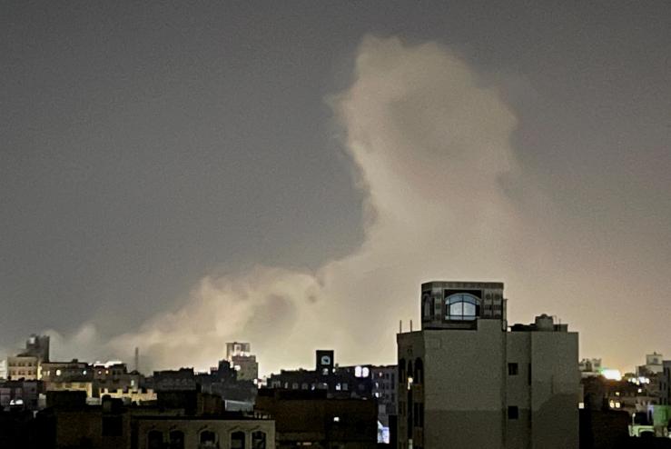Smoke billows from the site of a U.S. air strike in Sanaa, Yemen April 26, 2025.