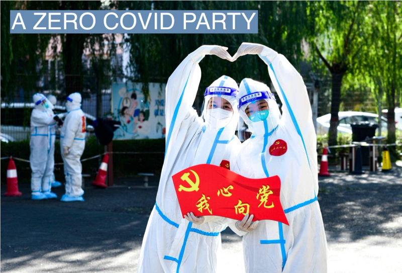 Community Party member volunteers and medical staff take a creative group photo of “Welcome to the 20th Congress of the Communist Party of China” in Hohhot, Inner Mongolia, China, Oct 16, 2022.