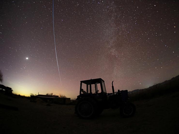 Starlink satellites are seen in the sky.
