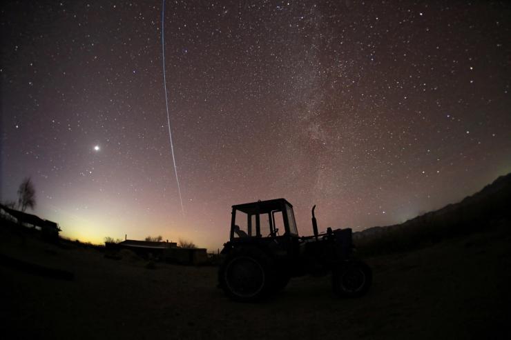 Starlink satellites are seen in the sky.