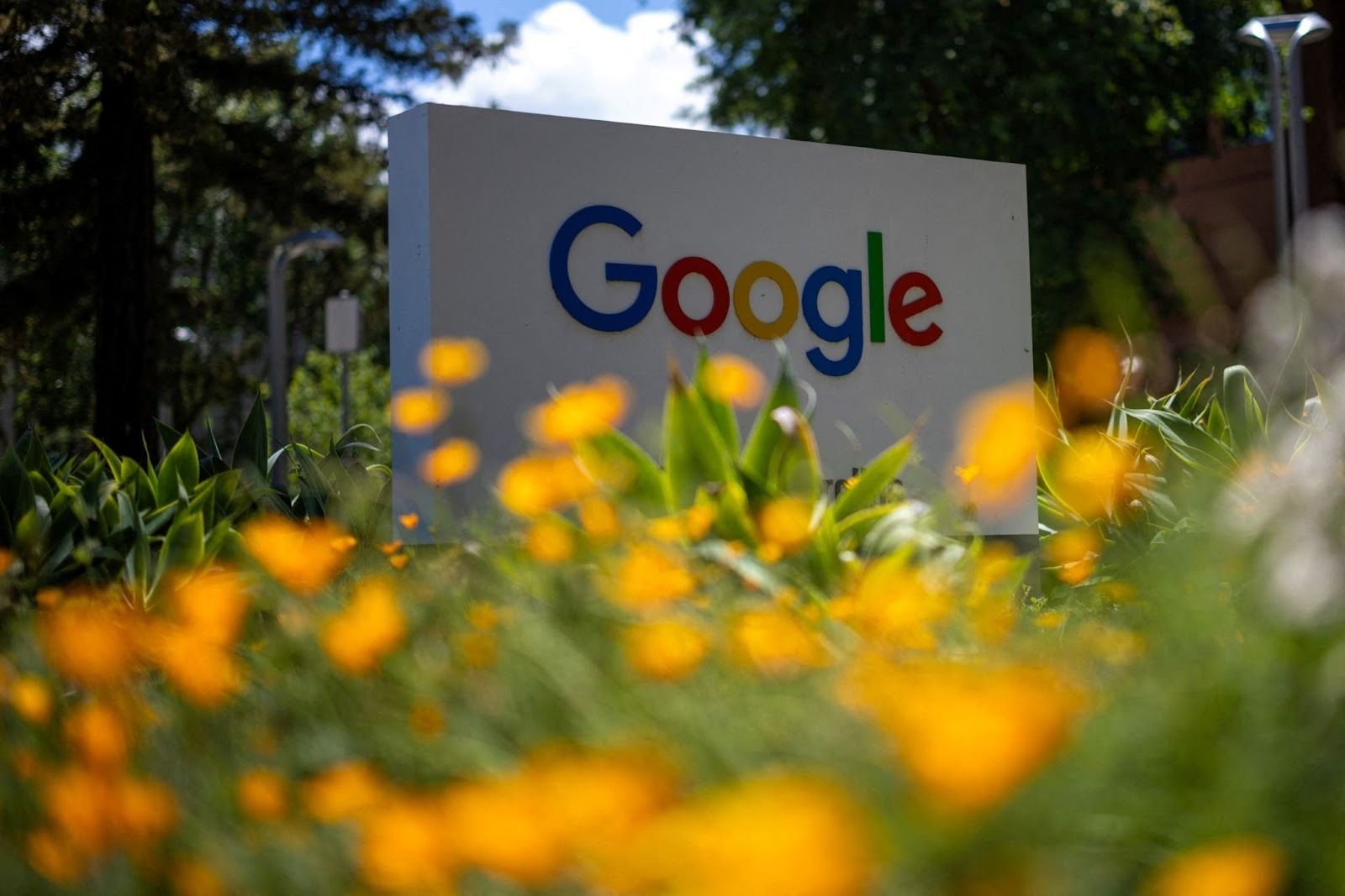 A Google logo is seen at a company research facility in Mountain View, California. 