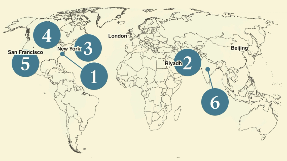 A numbered map of the world.