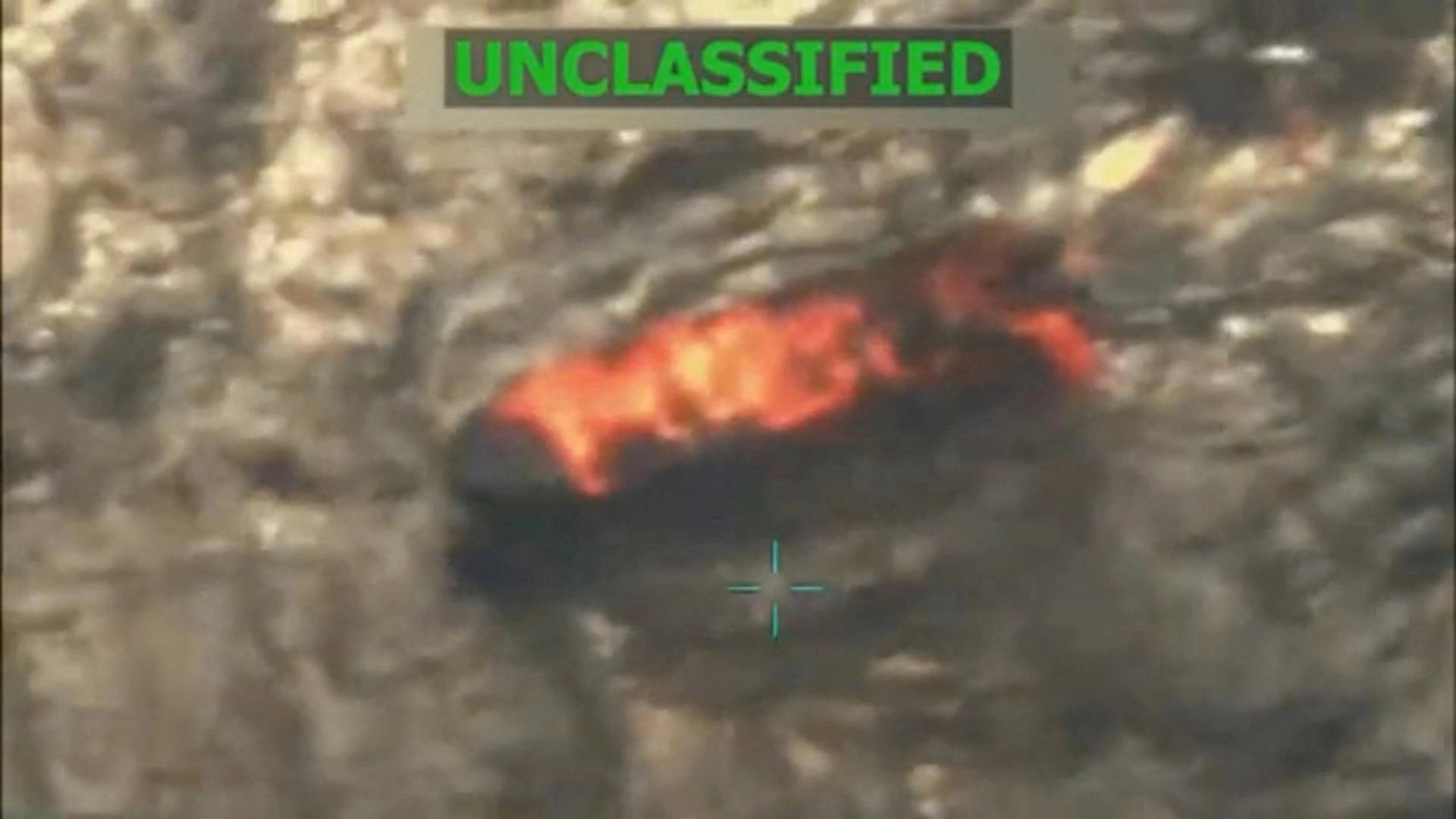A still from video depicting what President Trump said was a U.S. military strike on a Venezuelan drug cartel vessel