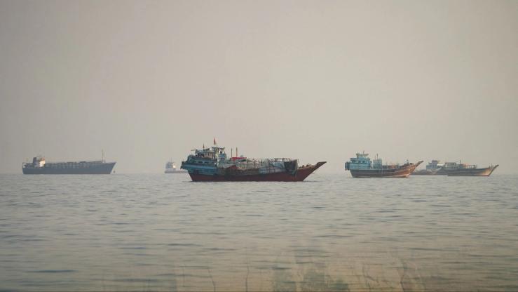 Vessels at the Strait of Hormuz, as seen from Musandam, Oman, Sept. 23, 2026