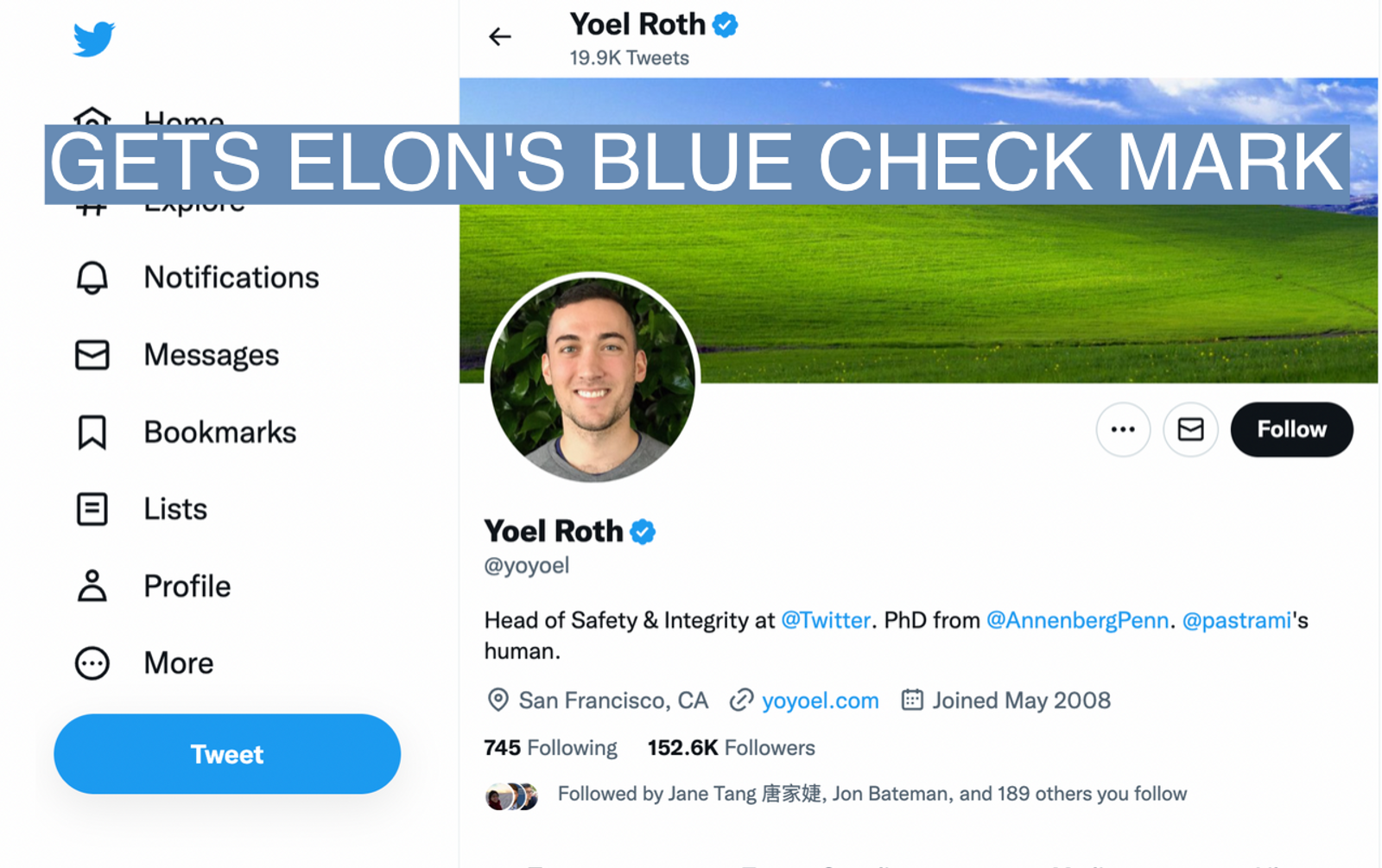Screenshot of Yoel Roth's Twitter profile