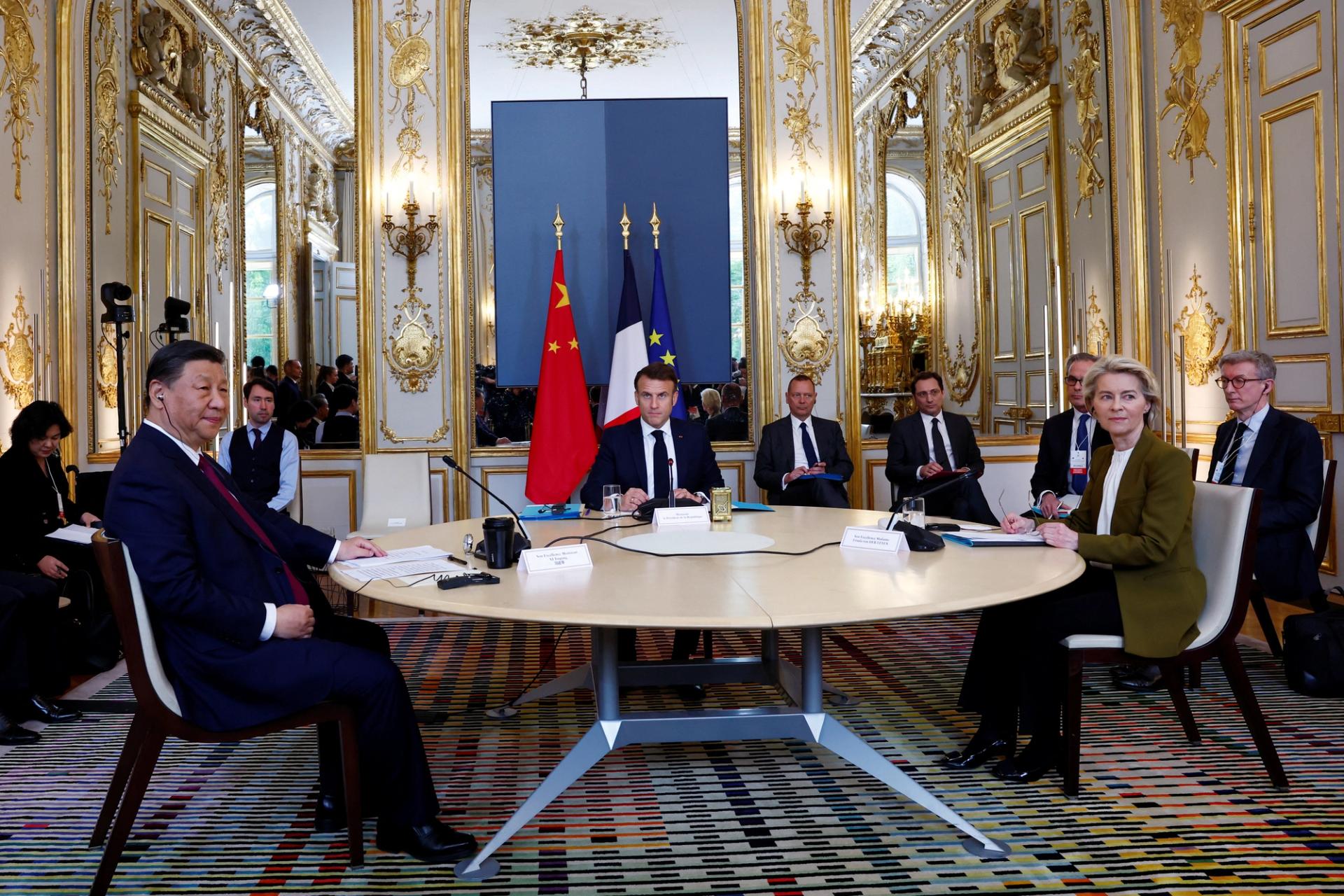 French President Emmanuel Macron, China's President Xi Jinping and European Commission President Ursula von der Leyen.